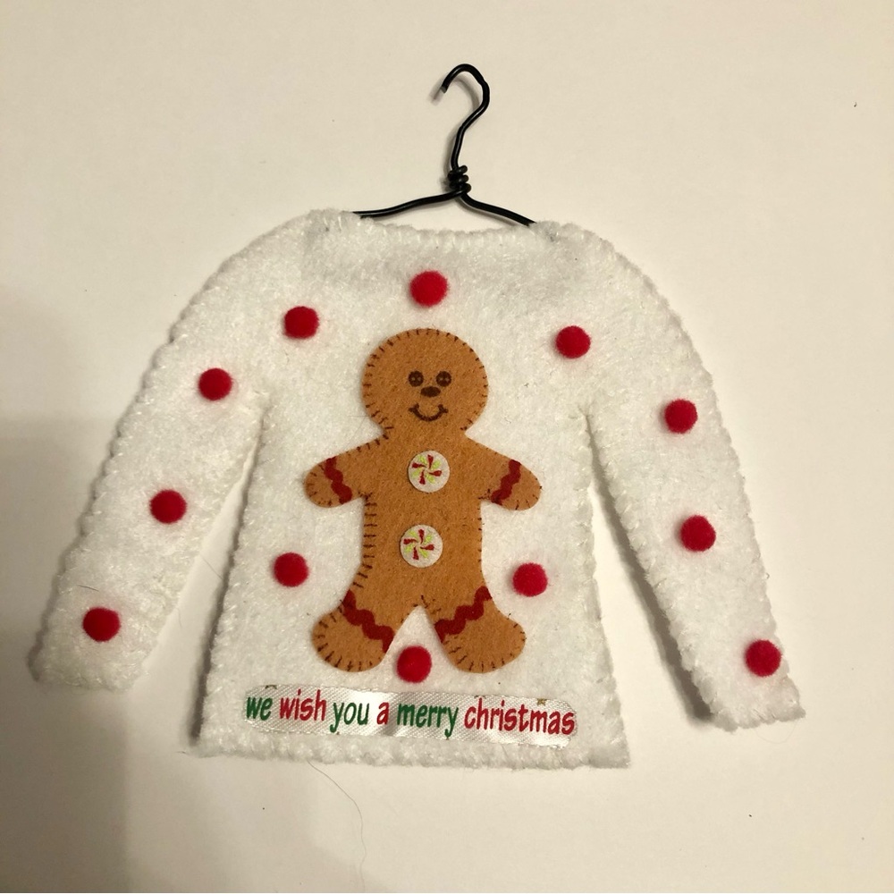 felt ugly cute Christmas sweater gingerbread mini red pompom ornament